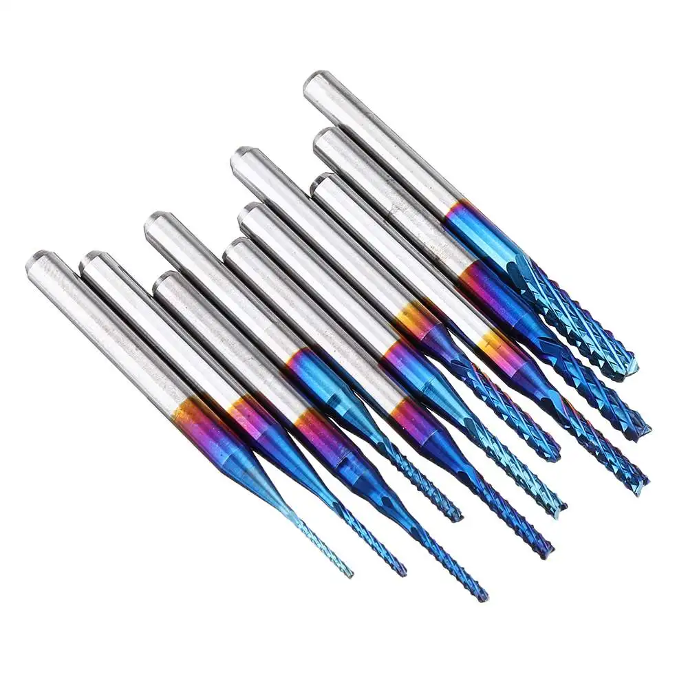 

DANIU 10pcs 0.8-3mm Blue NACO Coating PCB Milling Cutter Engraving Carbide Bits for CNC Engraving Machine Milling Cutter