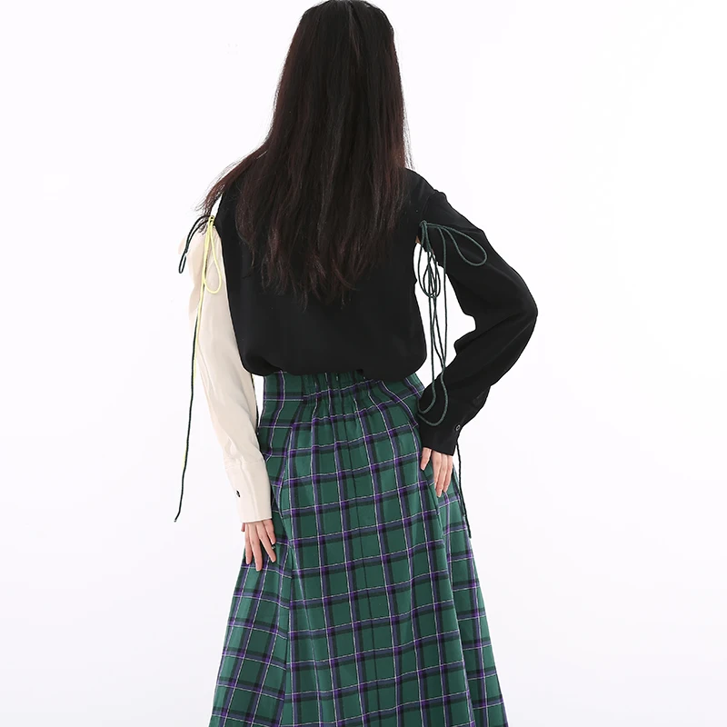 

[EAM] Women Hollow Out Bandage Blouse New Lapel Long Sleeve Loose Fit Spliced Spliced Shirt Fashion Spring Autumn 2021 JZ24901