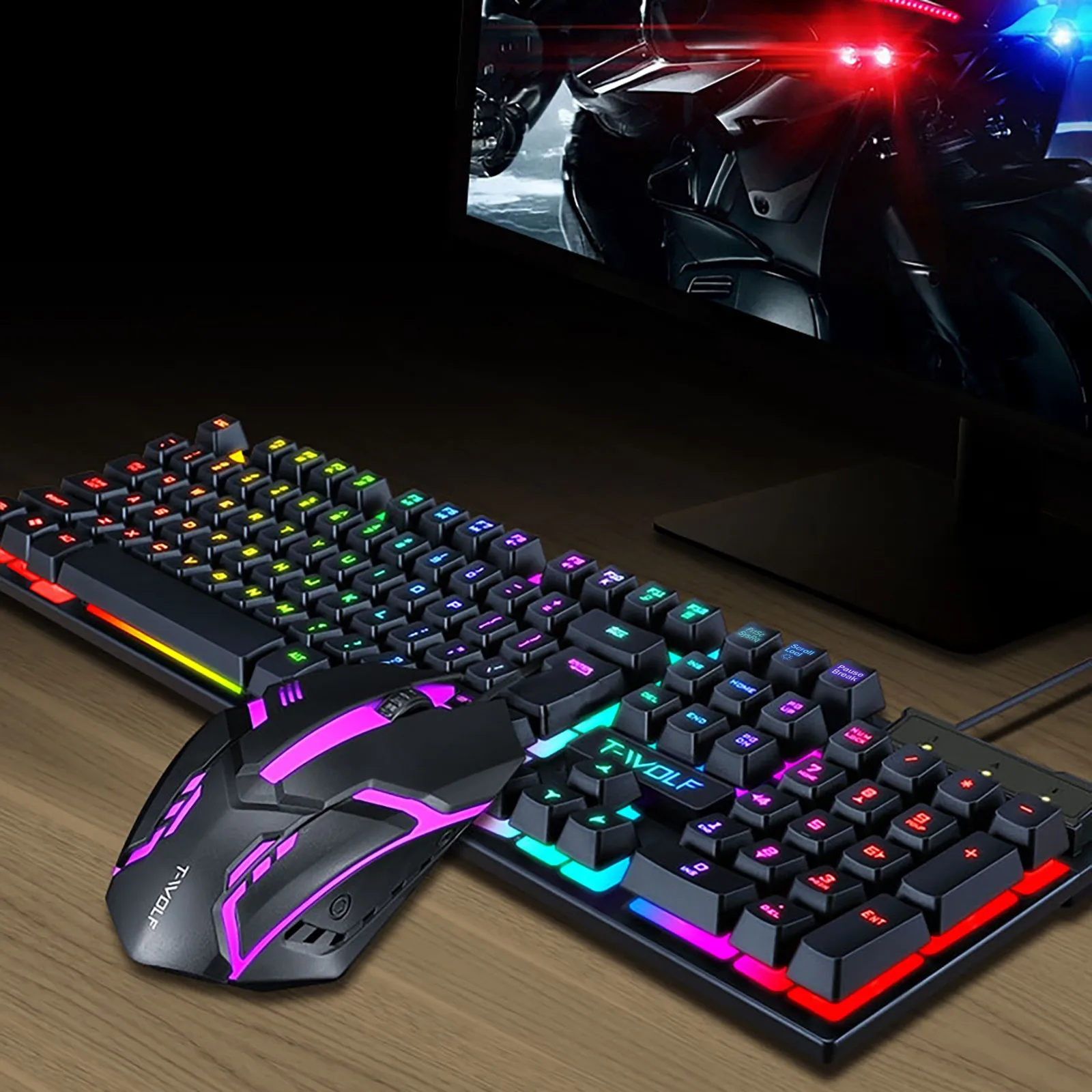 nssd keyboard mouse combo tf200 rainbow backlight usb ergonomic gaming keyboard and mouse set for laptop keyboard and mouse set free global shipping