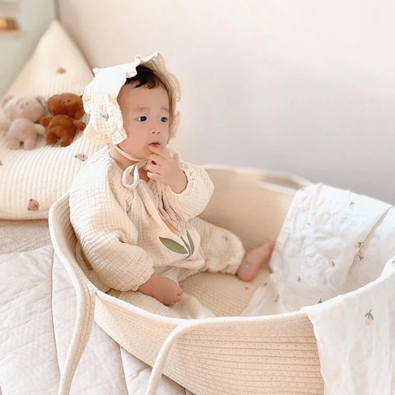 

Baby Sleeping Basket Carrier Rope Woven Bed Newborn Cradle Bassinet Portable cot crib carrycot infant Photography photo props