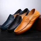 Мужские модные кожаные туфли, Повседневные Дышащие лоферы, мокасины из натуральной кожи, удобная мужская обувь на плоской подошве, водонепроницаемая обувь