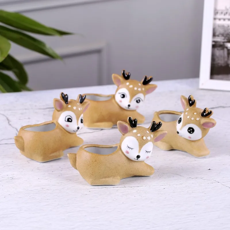 

Cute Deer Ceramic Flowerpot Mini Controlled Expression Fleshy Flowerpot Creative Jingdezhen Ceramic Thumb Flowerpot Plant Pot