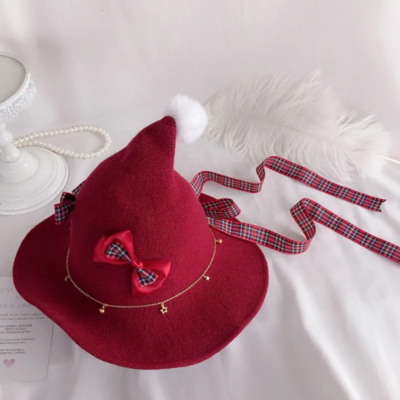 Женская вязаная шапка в стиле &quotЛолита&quot с помпоном из искусственного меха