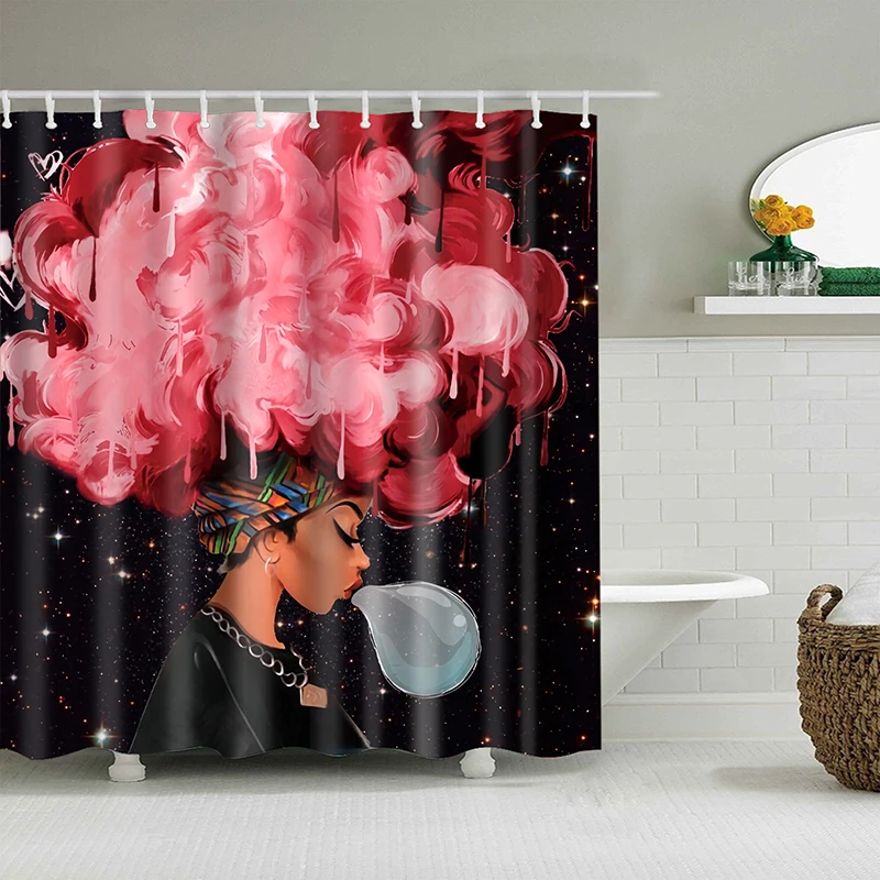 

African girls shower curtain waterproof drop shipping polyester bathroom curtain wc toilet curtain shower