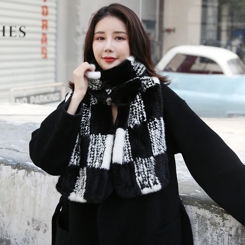 Шаль из 2020 натурального меха норки длинная 100% женские зимние шарфы теплая