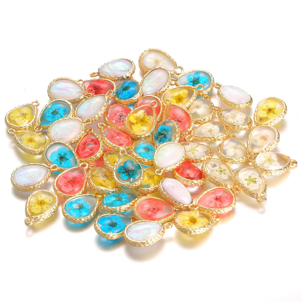 

10Pcs/lot New Crystal Flower Specimen Water Drop Charms Pendant Fit Diy Necklace Bracelet Flower Tear Pendant jewelry making