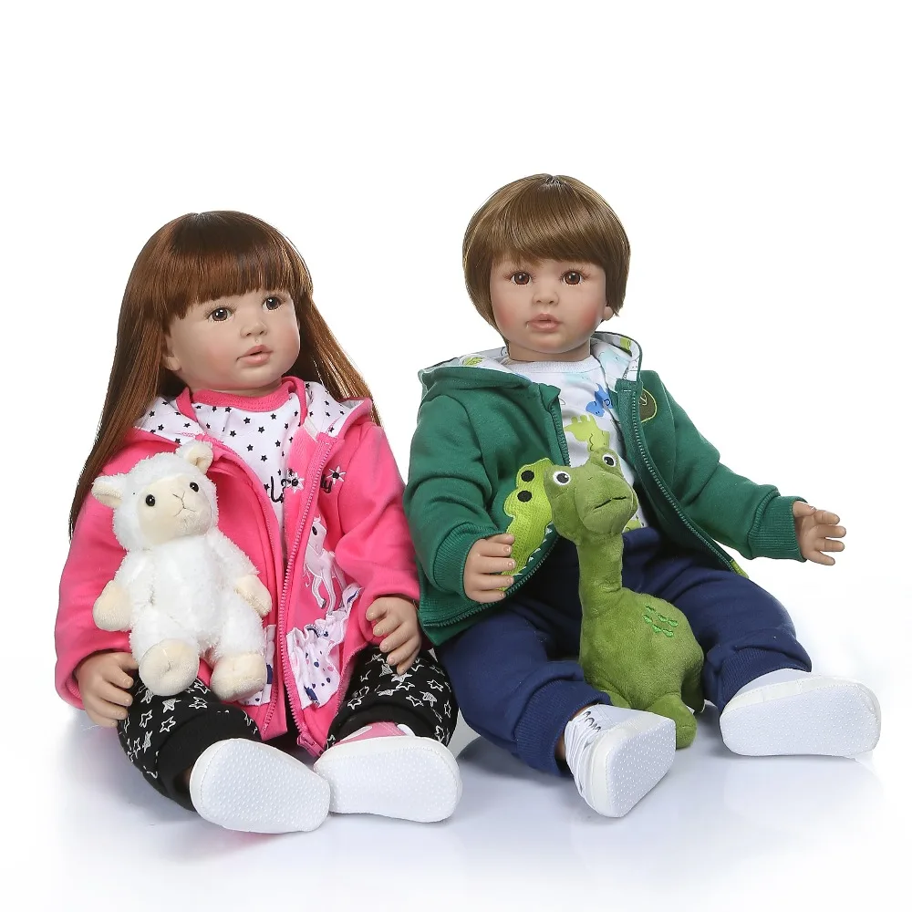 

60CM high quality soft silicone reborn toddler girl doll in hoodie dress bebe doll reborn long hair doll 6-9M real baby size