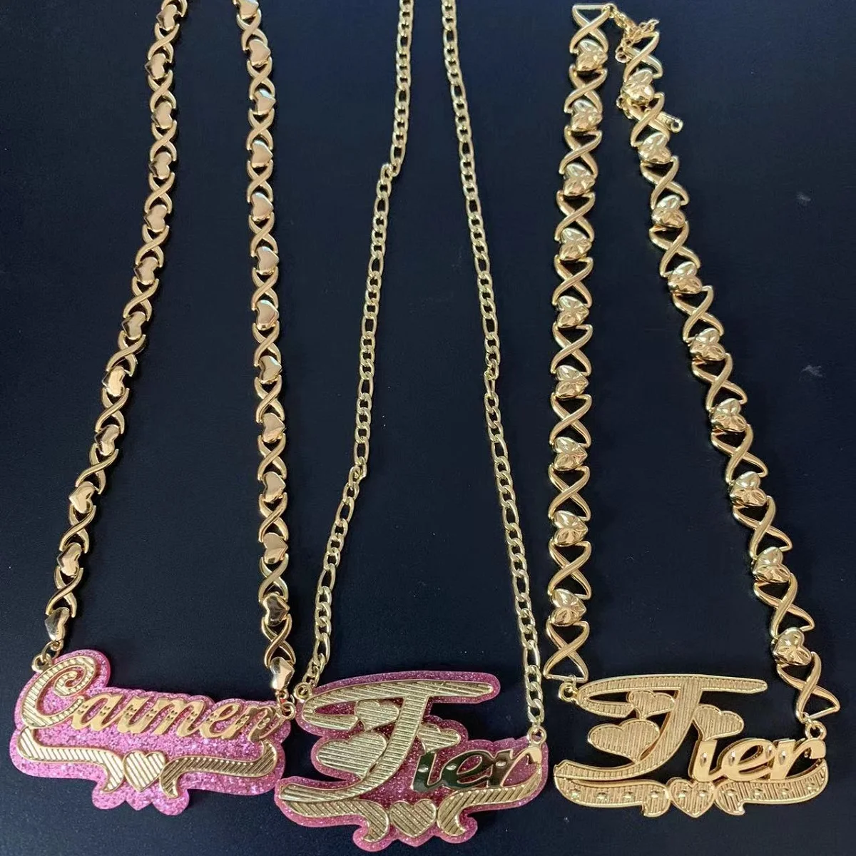 

Красочное акриловое ожерелье под заказ XOXO, персонализированное 3D Двухслойное ожерелье с именной табличкой и цепочкой в форме сердца для же...