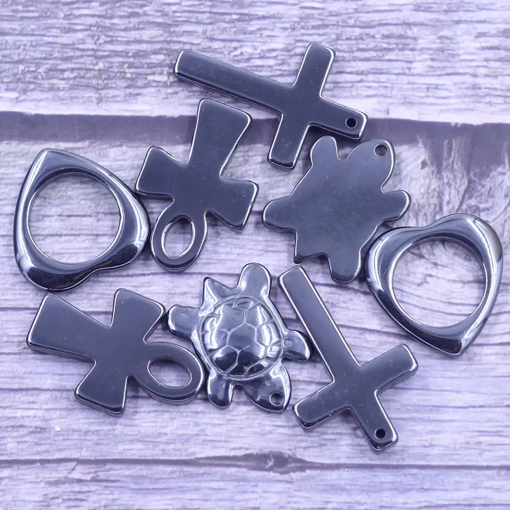 

10Pcs Pendants Cross Religion Heart Love Tortoise Animal Hematite For Charms Necklace Jewelry DIY Findings