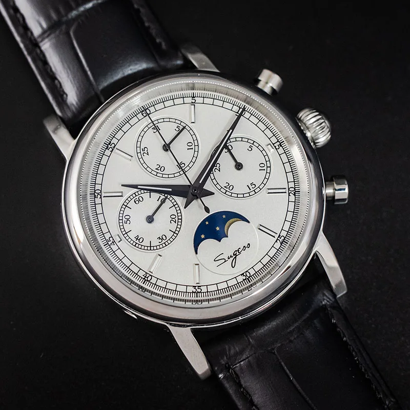 Супер Светящиеся механические часы с хронографом для мужчин ST1908 Moon Phase NATO Calendar мужские наручные часы Relogio - Цвет: White Black