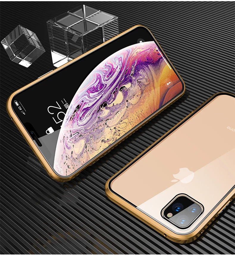 360 Полный Магнитный чехол для телефона iPhone 11 Pro 11 Pro MAX металлический бампер для iPhone XS XR XS MAX 8 7 6 6S Plus стеклянный чехол