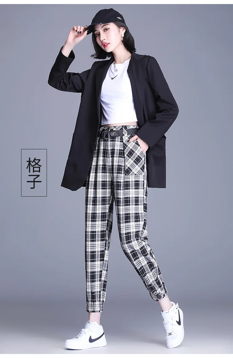 

Women Fashion Plus Size Plaid Harem Pants Spring Autumn Loose High Waisted Casual Hip Hop Streetwear Trouser Sweatpants 1006