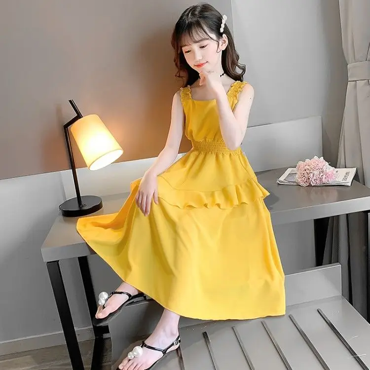 

Girls' dress 2021 new sleeveless Girls Korean suspender skirt chiffon dress, local style summer dress P4530