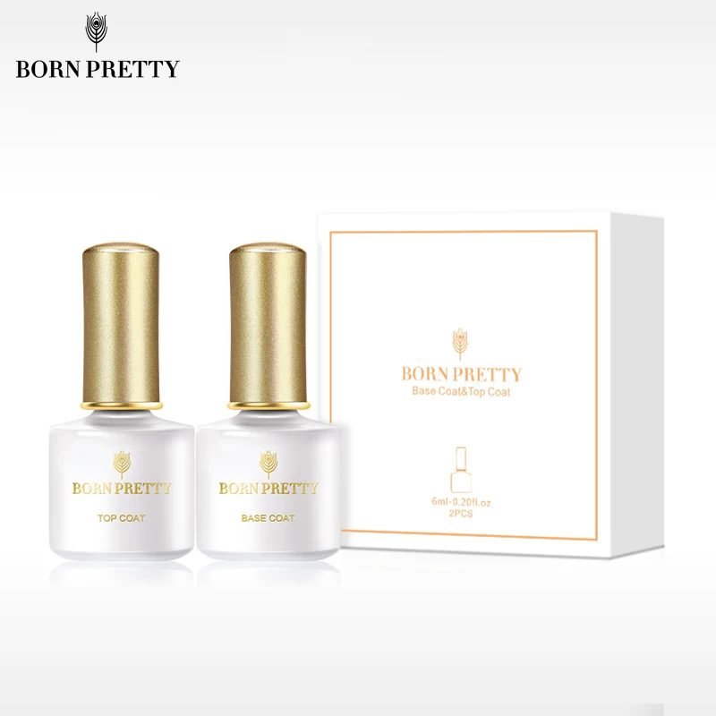 BORN PRETTY 2 бутылки базовое верхнее покрытие набор Гель-лак для ногтей комплект 6 мл не протирать матовый эффект верхнее покрытие замачивание уф Гель-лак для ногтей с коробкой