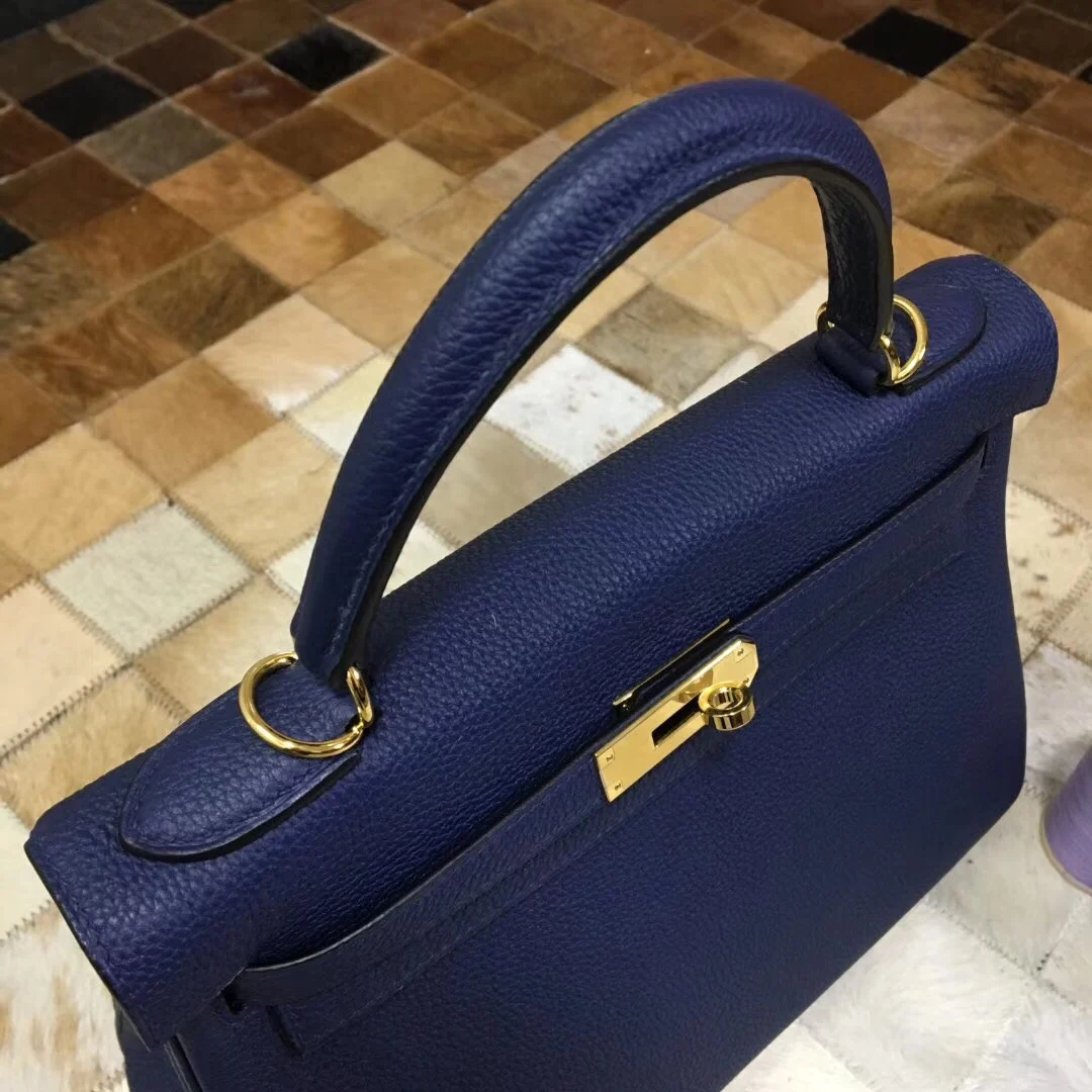 

BRAND PURSE, Navy Blue LUXURY HANDBAG, 25CM,Togo Leather, Handmade Quality,Wax Line Stitching, Fast delivery