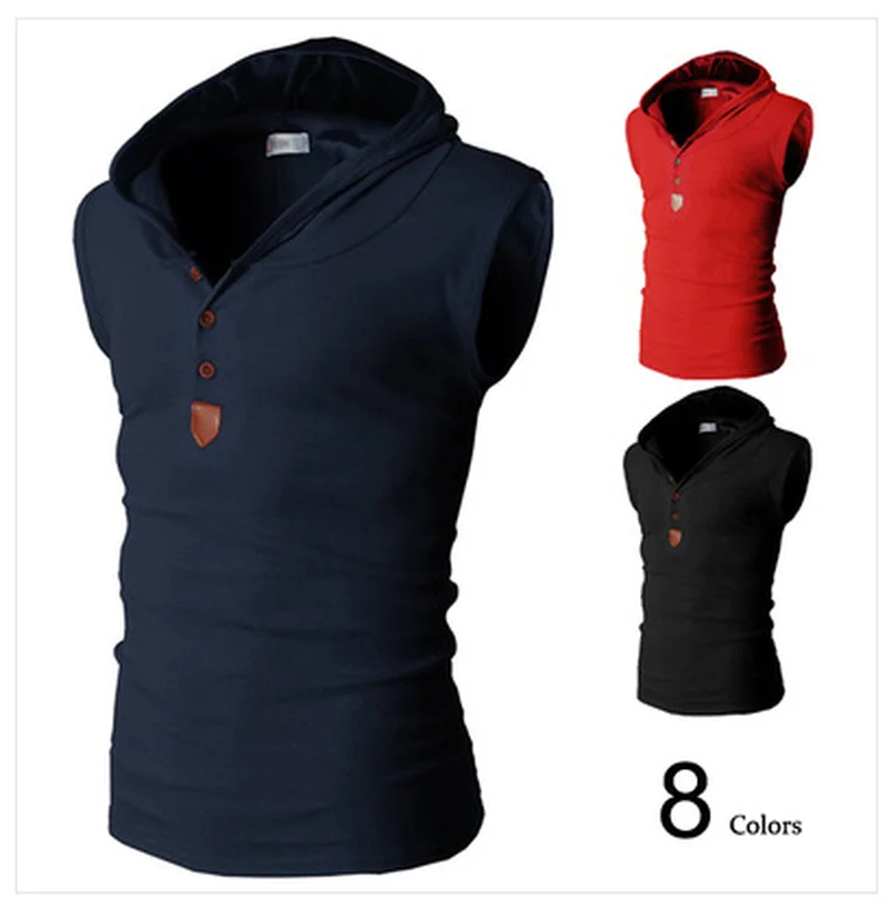 Одноцветный Мужской Хлопковый жилет с капюшоном мужская повседневная Летняя