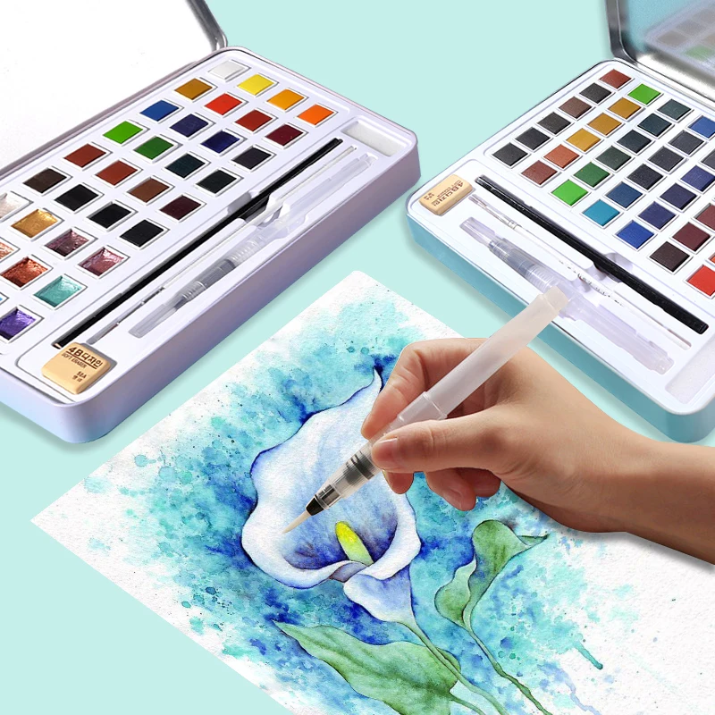36/48 превосходные Твердые акварельные краски в наборе с ручкой для кистей