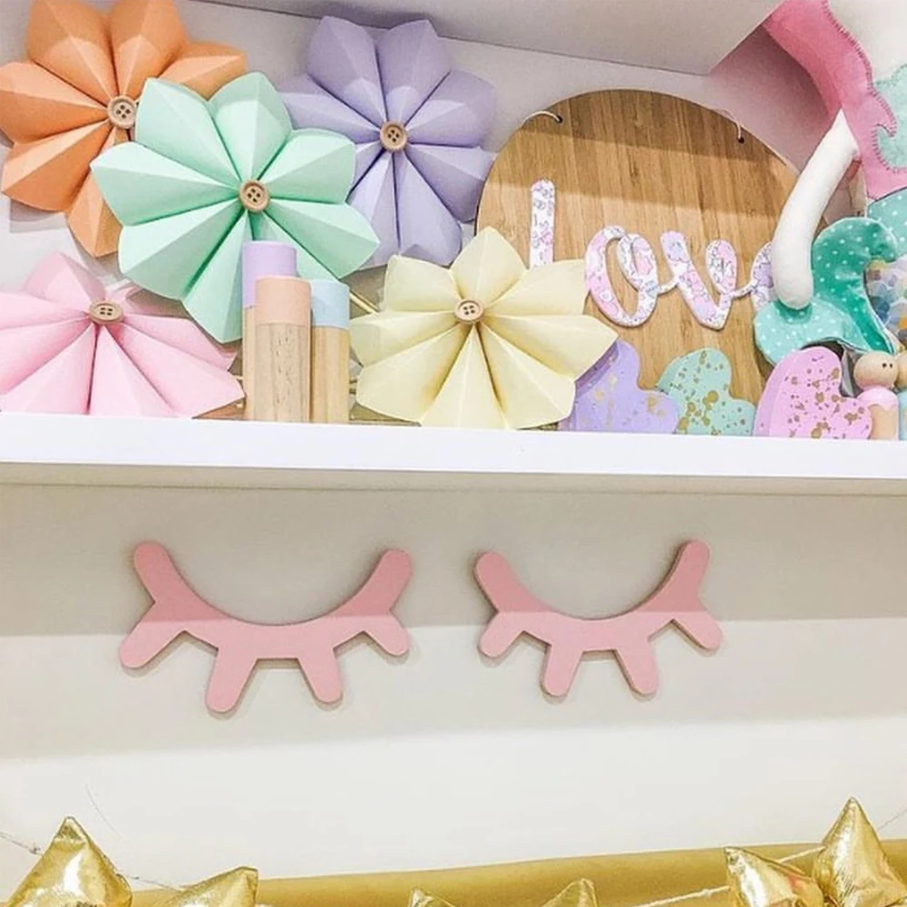 

1 Pair Nordic Style Cute Wooden 3D Eyelash Wall Sticker Decor Children Kids Baby Room Background Wall Sticker Home Decoration