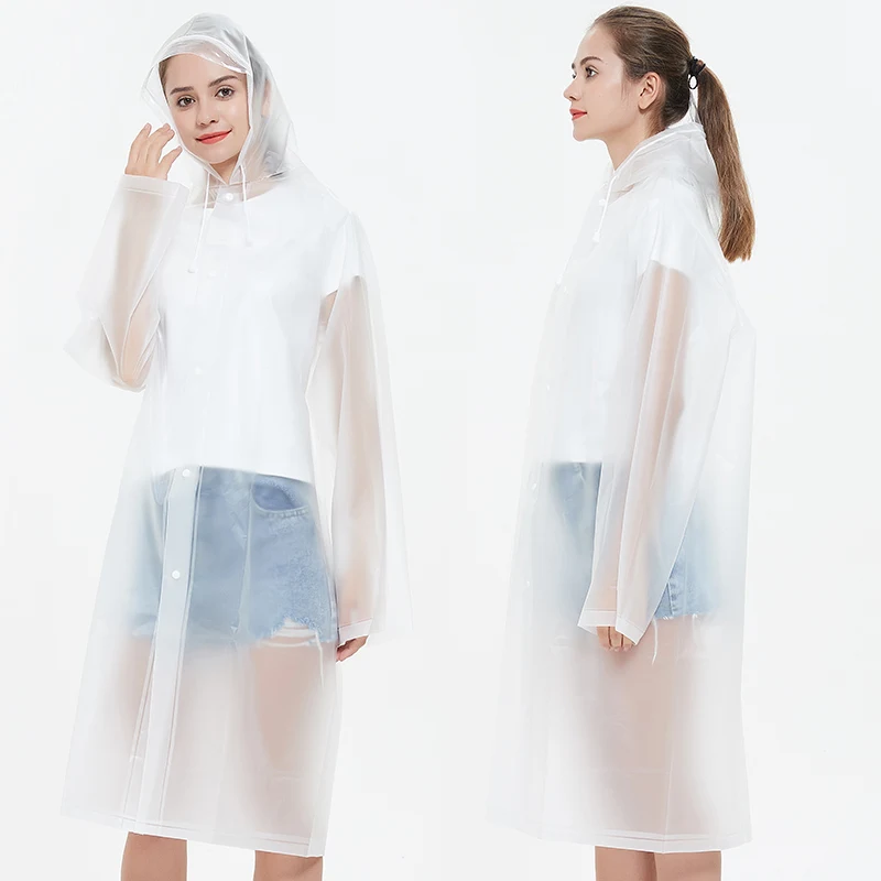 2021 EVA Белый Модный водонепроницаемый длинный дождевик с капюшоном для взрослых