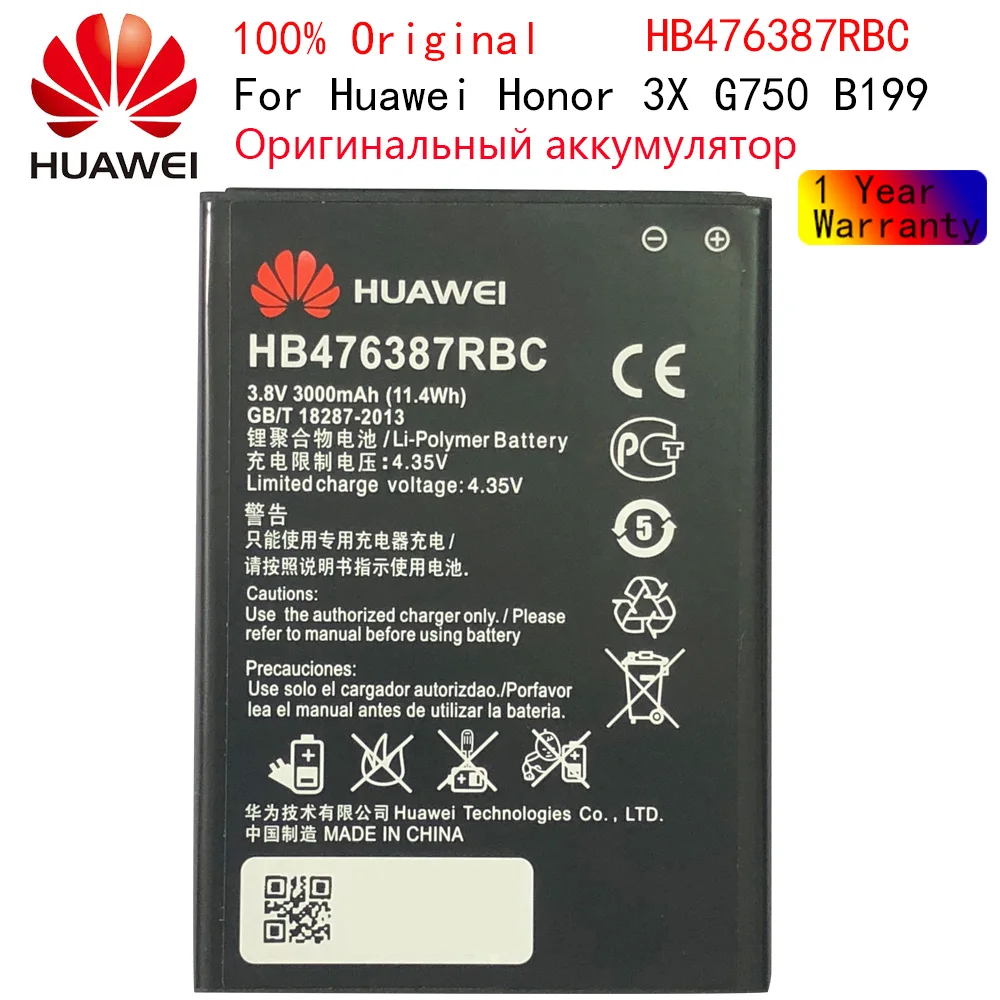 

Hua Wei 100% оригинальный HB476387RBC Аккумулятор для Huawei Honor 3X G750 B199 сменная батарея для телефона 3000 мАч аккумулятор с реальной емкостью