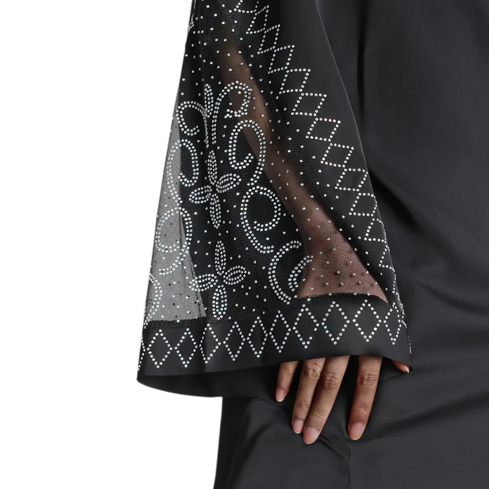 

Donsignet Muslim Women Dress Cardigan Hijabs Vestido Muslim Fashion Robe Belt Diamonds Mesh Dress Dubai Abaya Turkey Long Robe