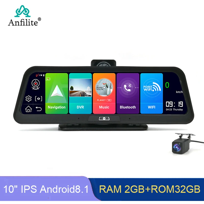 Anfilite 10 дюймов Android 8 1 GPS навигации ADAS 4G 1080P HD видеорегистратор камера Двойной