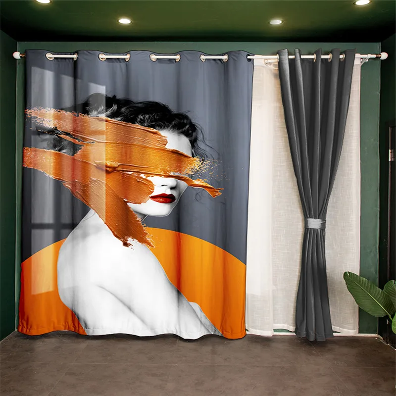 

Stylish Elegant Girl Cartoon Curtain French Window Curtains Living Room Luxury Modern Photo Curtains European And American Style