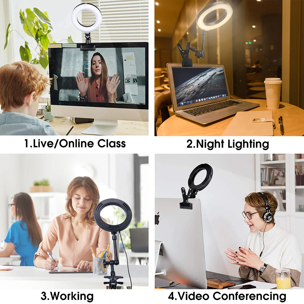 Selfie Led Ring Light with Tripod Stand Overhead Arm Clip For Phone Desktop Laptop Lights Live Stream Video Recording Youtube |