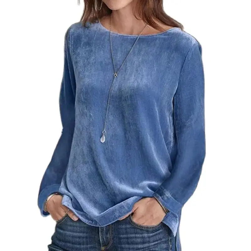 

Осенне-зимние женские повседневные топы с круглым вырезом в стиле пэчворк, женская модная однотонная свободная простая мягкая одежда с дли...