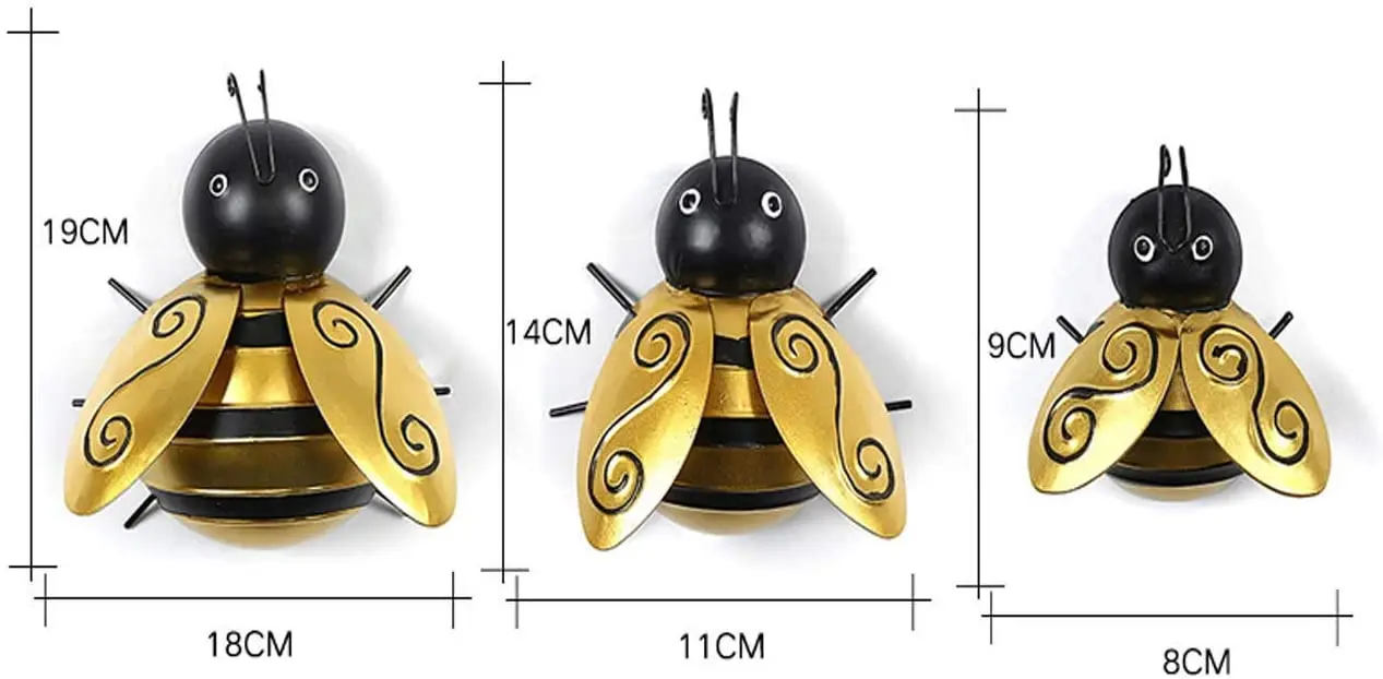

Metal Bumble Bee Wall Ornament 3D Sculpture Ornaments Lawn Bar Bedroom Living Room Garden Wall Hanging Bumblebee Art Decoration