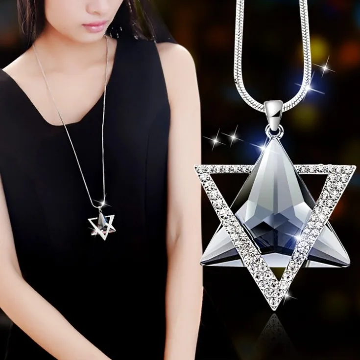 Модное Длинное Ожерелье-цепочка для свитера с шестью звездами ювелирныеизделия из кристаллов от Swarovski женская одежда подвесные ювелирныеизделия