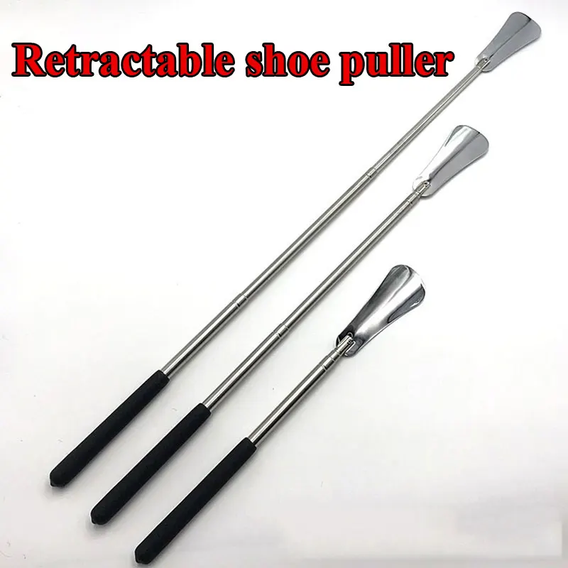

Long Handle Shoe Horn Flexible Retractable Silver Stainless Steel Shoe Horn Stick Shoe Lifter Tool Professional Shoe Accessories