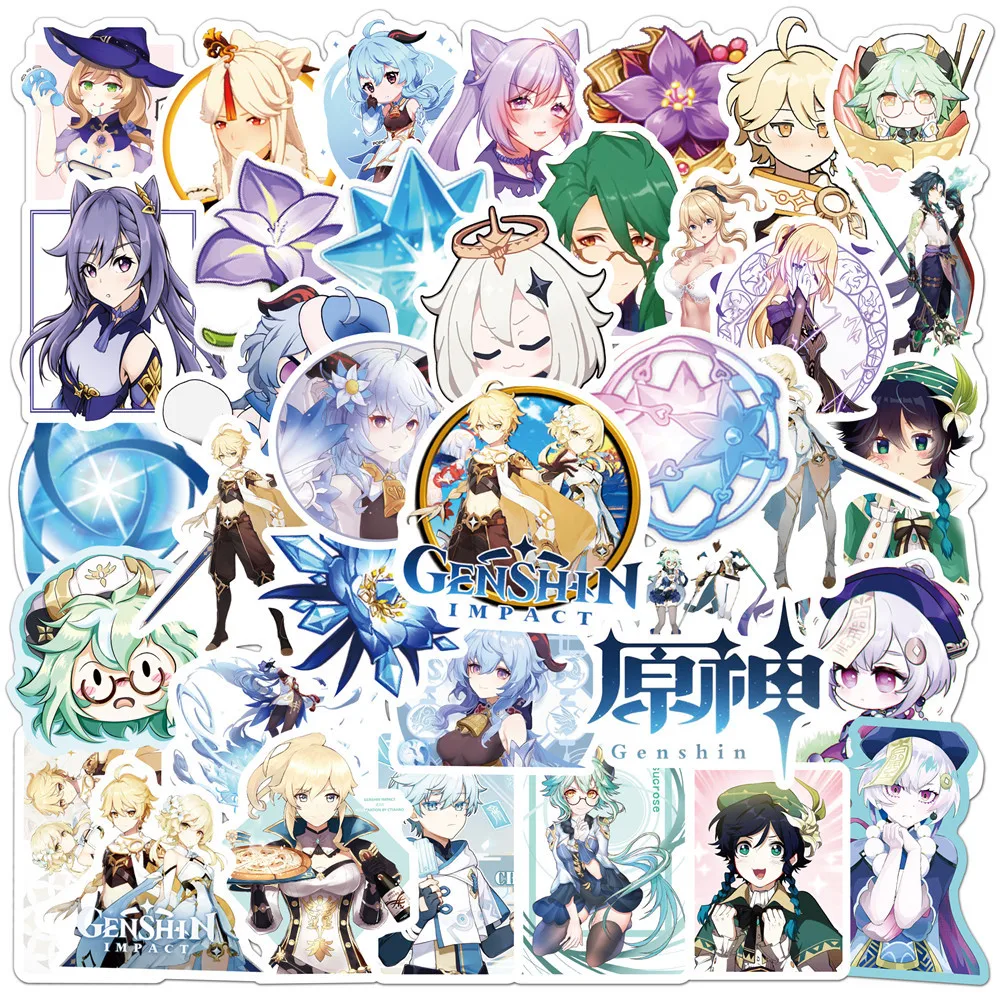 Genshin-calcoman&iacute;as de Anime de mundo abierto para ni&ntilde;os, calcoman&iacute;as de juego de Anime de impacto de 10/30/50 uds, impermeables, para ordenador port&aacute;til, tel&eacute;fono, motocicleta, monopat&iacute;n-4