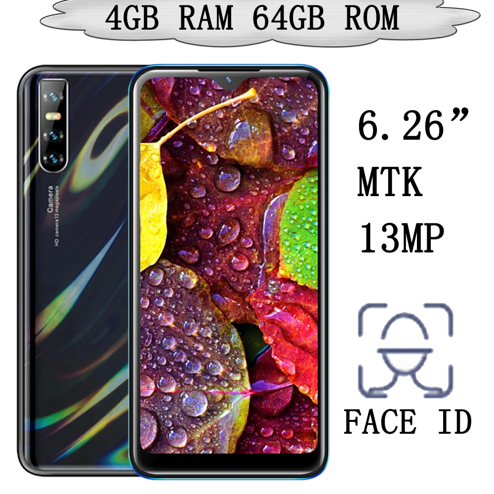 

Face ID Recognition A80 Original 4G RAM 64G ROM Smartphone 6.26'' Water Drop Screen MTK Mobile Phone Android Unlocked Cell Phone