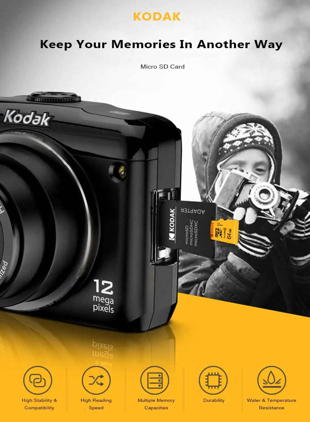 Карта Micro SD Kodak 256 ГБ класс 10 16 32 64 U3 4K высокоскоростная карта памяти флэш-карта 128