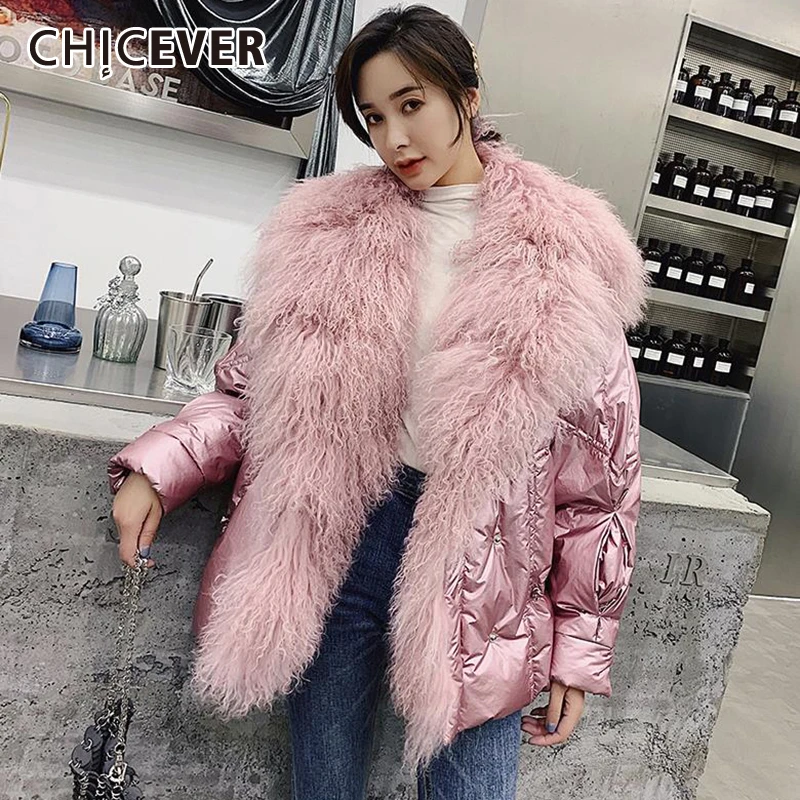 CHICEVER корейский лоскутный мех Женская куртка с длинным рукавом негабаритных