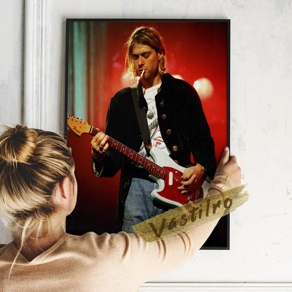 

Kurt Cobain Musician Poster, Music Star Wall Art, Singer Portrait Painting, Rock Band Guitarist Wall Decor, Cobain Art Prints