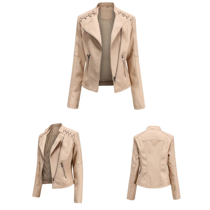 

2021 New Fake Leather Coat Women Pink Red Black Spring Autumn Plus Size Casual Top Lapel Fashion Slim PU Leather Jacket GH243