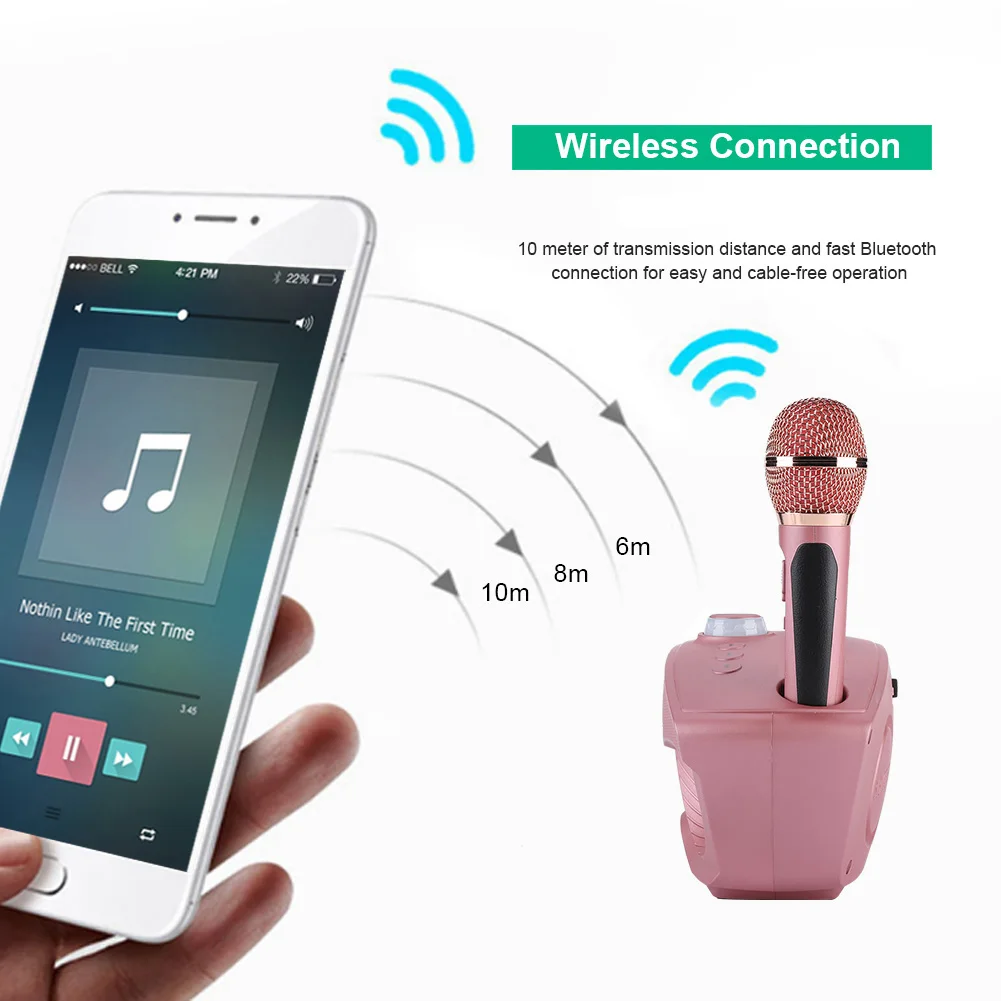 Беспроводной динамик для караоке миксер Bluetooth-колонка FM-радио розовое золото