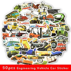 Наклейки на автомобили, инженерные, 50 шт., милые, для автобусов, грузовиков, мотоциклов, игрушки для детей, для путешествий, тележки, чемодана, ноутбука, скейтборда