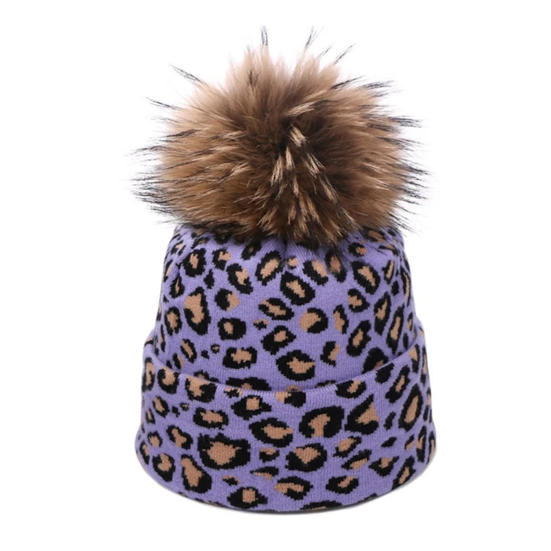 

2pcs Winter Women Pompon Beanie Hat Scarf Set Leopard Spots Sexy Outdoor Warm Faux Fur Pom Pom Hedging Caps for Girls