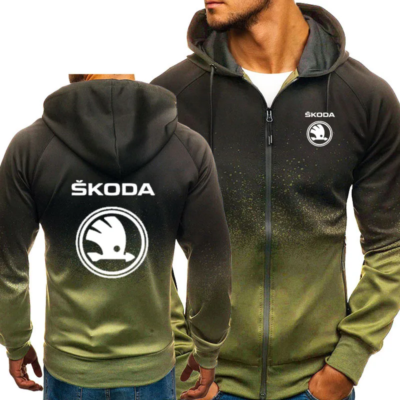 

Spring Autumn Men's Coat Jacket Skoda Car Logo Printing Casual cotton Men's Zip Jacket high quality Gradient Men's clothes