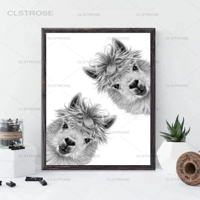 

Cute Curious Llama Canvas Painting Black White Animal Nursery Prints Nordic Kids Decorative Painting Picture Children Room Decor