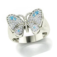 popular fashion silver color lovely butterfly insect crystal zircon rhinestone female metal ring for women party jewelry