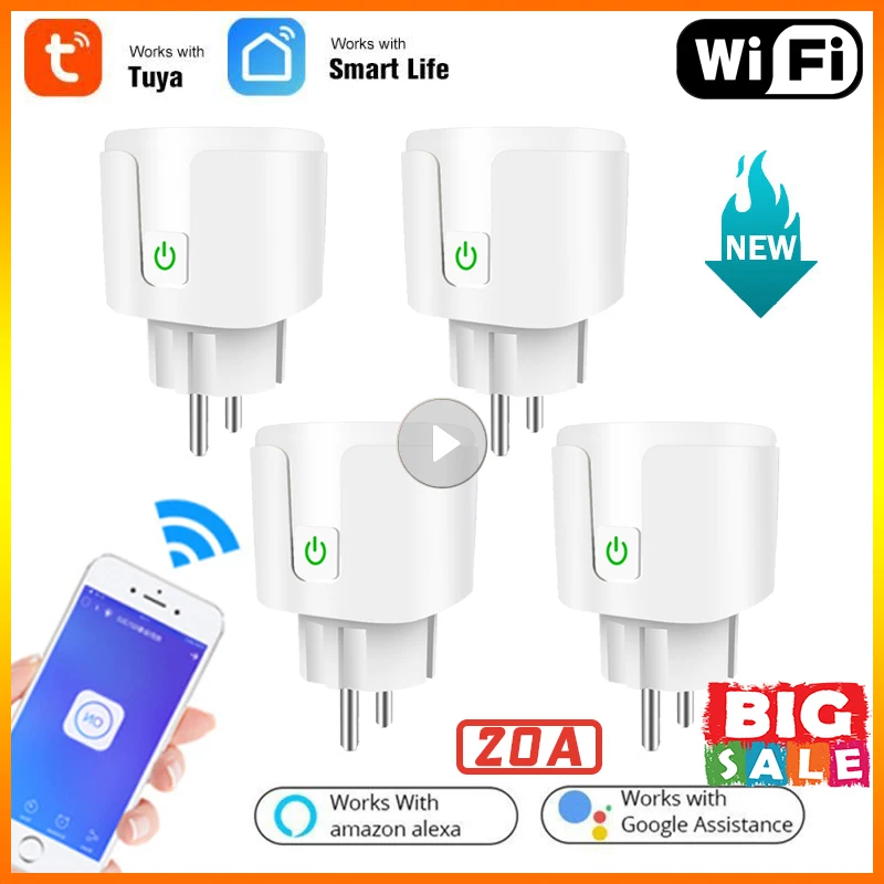 

Смарт-розетка Tuya с Wi-Fi и голосовым управлением, 20 А, 1-10 шт.