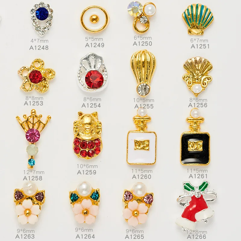 

20pcs Nail Art Alloy Rivet Accessories Perfume Bottle Lucky Cat Flower Jewelry Rhinestone 3D Charm DIY Nail Supplies Accessories