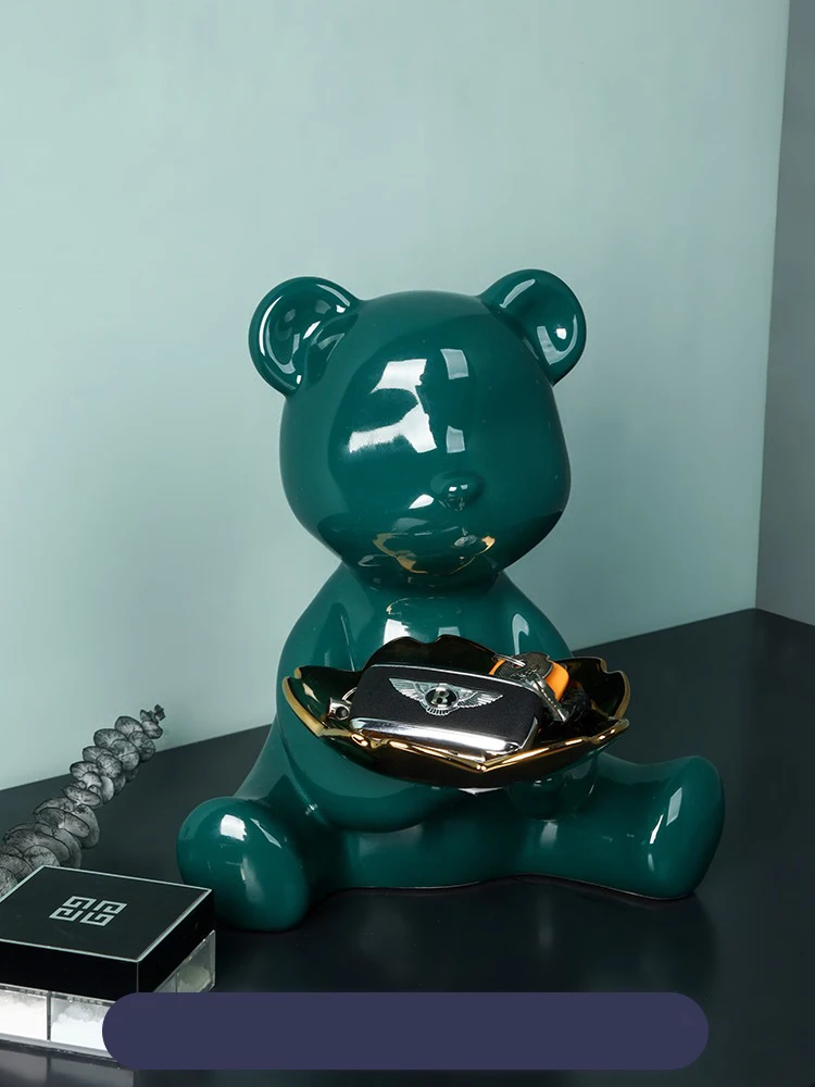 

Ceramic Violent Bear Sculpture Home Decor Living Room Rabbit Storage Tray Porcelain Animal Figurines TV Cabinet Key Jewelry Tray