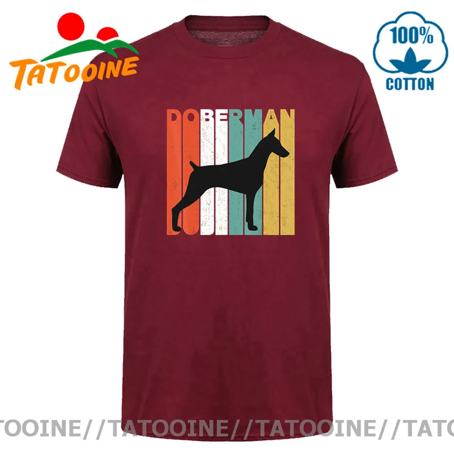 ТАТУИН Винтаж Doberman силуэт Футболка мужская забавная Ретро собака породы