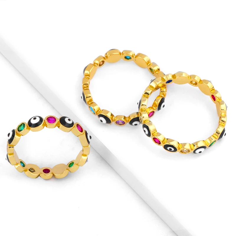 Женское кольцо с эмалью OCESRIO яркое Золотое радужной турецкой Дурной глаз