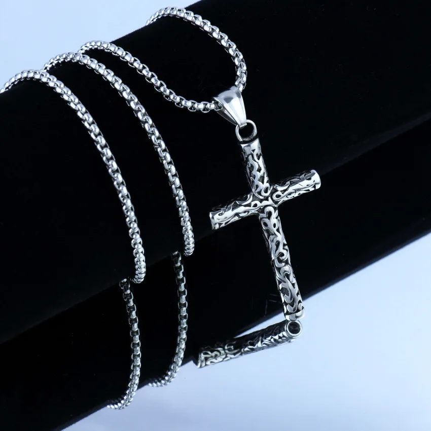

HNSP Vintage Cross Pendant Chian Necklace For Men Male Gift Wholesale